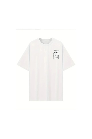 Hazego Baskılı Oversize Bisiklet Yaka T-shirt - Beyaz Beyaz