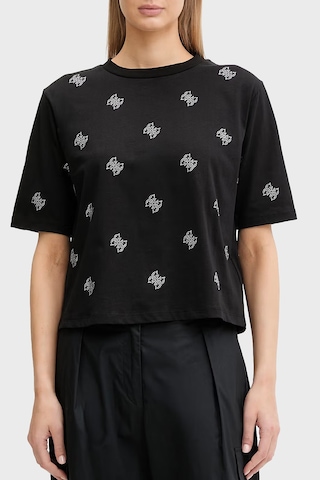 Guess Silvy 4g Ss Cn % 100 Pamuk Boxy Fit Taşlı T Shirt Bayan T Shirt V6gı18 K2985 Jblk Siyah