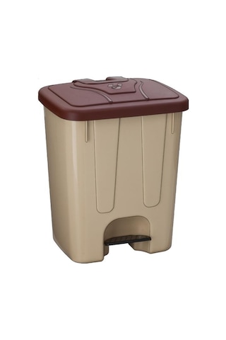 Omnipazar Sy-4255 40 Lt Köşeli Pedallı Plastik Çöp Kovası İç Kovasız Bej