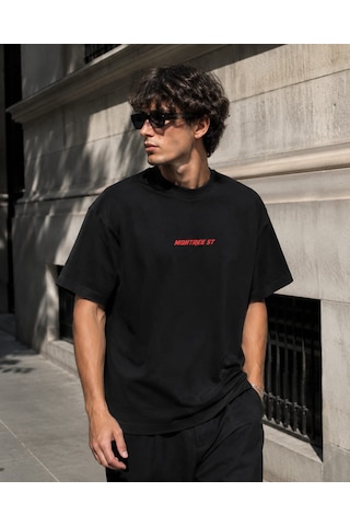 Montree Rockers Baskılı Oversize %100 Pamuk Premium Tişört Siyah