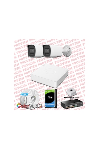 Provzen Hikvision 2 Kameralı 4mp Ip Colorvu 3.0 Güvenlik Sistemi Aı İnsan Araç Algılama Mikrofon Ve Işıklı Alarm