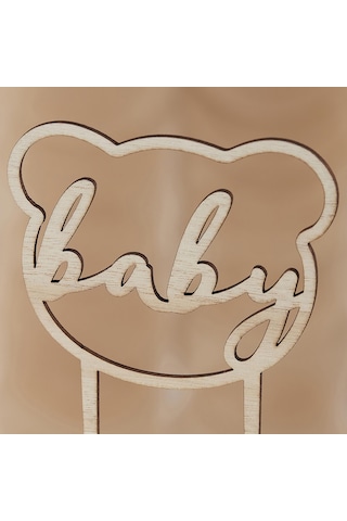 Ahşap Baby Shower Pasta Süsü - Teddy Bear Tüm Yaşlar