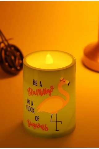 3 Lü Flamingo Led Mum Bardak Tipi Pilli Dumansız Alevli Dekoratif Yapay Mum 10 Cm Yeşil