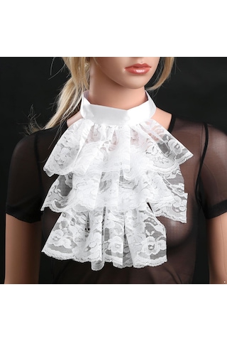 Siyah Sahte Yaka Victoria Rönesans Ayrılabilir Yaka Gömlek Ruffled Jabot Boyunluk Sahne Partisi Steampunk Süslü Elbise Kostüm Siyah