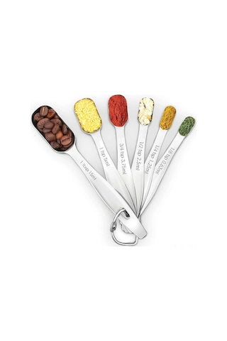 Wezone 6'lı Ergonomik 18/8 Çelik Ölçüm Kaşığı Seti - 304 Çelik Malzeme, Tam Ölçü, Mutfak İçin Daire Şekli, Yıkama Güvenli Diğer