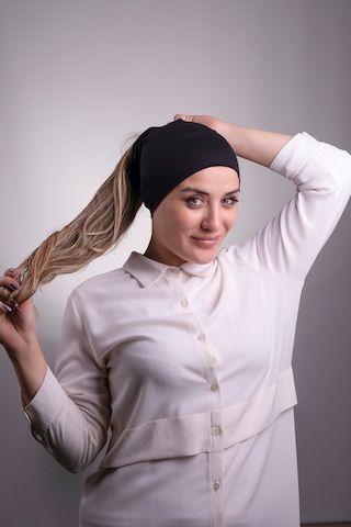 Halven Siyah Pratik Hazır Geçmeli Iç Bone Viskon Kumaş Dikişsiz Boru Bon Siyah