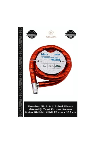 Premium Sürücü Ürünleri Ulaşım Güvenliği Taşıt Koruma Kırmızı Motor Bisiklet Kilidi 22 Mm X 150 Cm