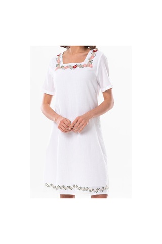 Kısa Kol Şile Bezi Kare Yaka Narin Kısa Yazlık Elbise Beyaz Byz-beyaz