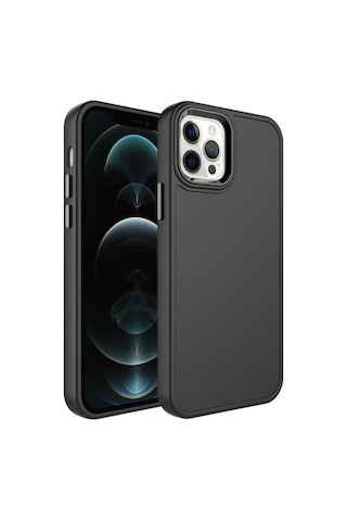 Apple Uyumlu iPhone 13 Pro Kılıf Metal Çerçeve Ve Buton Tasarımlı Sert Zore Botox Kapak Siyah