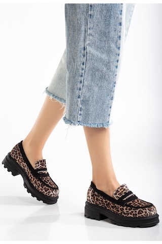 Aymood 746-759 Leopar Günlük Yüksek Tabanlı Loafer Ayakkabı Kahverengi
