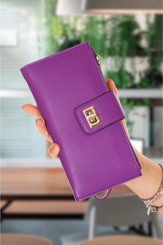 Mor Cüzdan Kağıt Bozuk Para Bölmeli Cüzdan Kilitli Bilek Asılı Siyah
