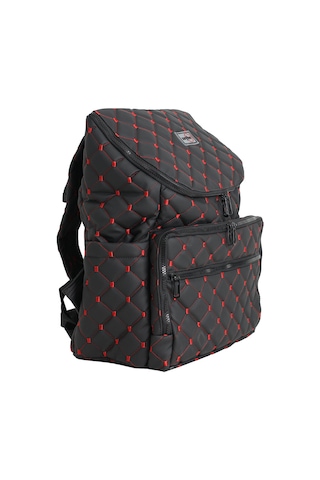 Kapitone Desenli Anne/bebek Bakım Çantası-kırmızı Nakışlı-zeybe Siyah
