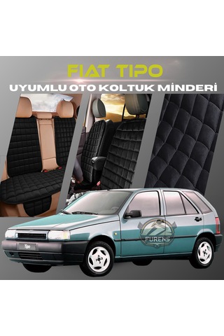 Fiat Tipo Siyah Renk Tay Tüyüü Cepli & Terletmez Sırtlı Oto Koltuk Minder Seti - Koltuk Koruma Kılıfı Ön & Arka Tam Set