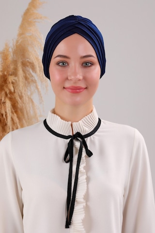 Melodi Scarf Kadın Üç Bantlı Çapraz Hazır Türban Dış Bone Lacivert Lacivert