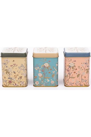 Botanica Desenli Kare Metal Saklama Kabı 3 Lü Set, 7.5 X 7.5 Cm Çok Renkli
