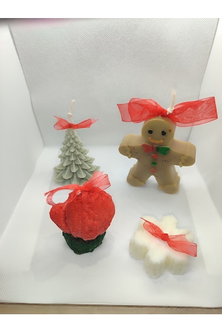 Yeni Yıl Set Mumu Kurabiye Adam,çam Ağacı,eldiven Ve Kartanesi