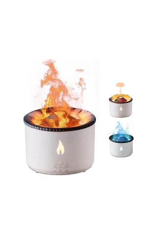 Led Alev Efektli Aroma Difüzörü Ultrasonik Hava Nemlendirici Gece Lambası Fonksiyonlu Çok Renkli