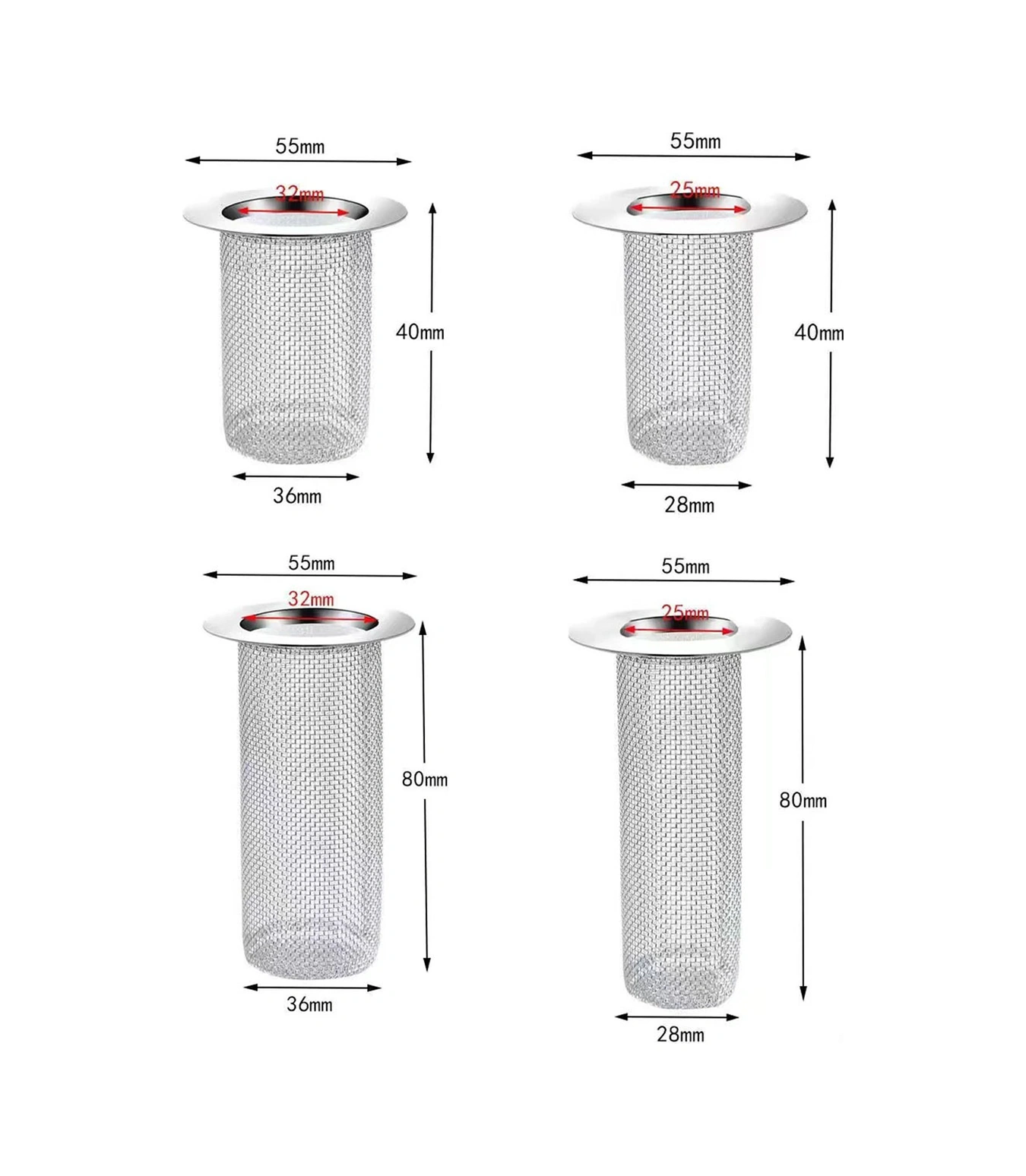 Konesam 304 Paslanmaz Çelik Su Tüpü Filtresi - 4 Farklı Boyut, Saç Ve Artık Tutucu, Tıkanıklığı Önleyici, Banyo/mutfak Uyumlu Diğer