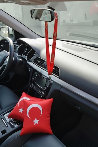 Türk Bayraklı Dijital Baskılı Araç Seyahat Boyun Yastığı 2’li Set & Türk Bayraklı Oto Ayna Askısı