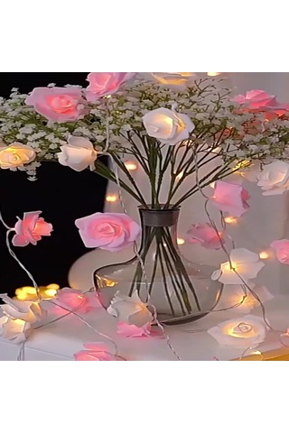 Youmex 3m 20 Led Yapay Gül Dekoratif Işık Zinciri - Pembe+beyaz Renkli, Nikah/parti/valentine Dekoru Pembe Beyaz