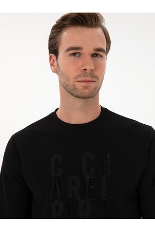 Siyah Regular Fit Bisiklet Yaka Sweatshirt