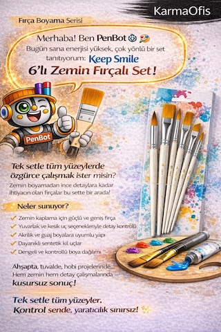 6 Lı Zemin Fırça Seti Set 9 Akrilik Boya Fırçası, Yan Kesik & Düz Kesik Uçlu Profesyonel Hobi Seti