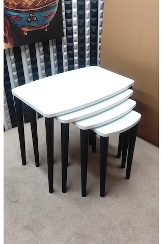 4 Lü Mdf Lam Ahşap Zigon Sehpa Beyaz - Antrasit