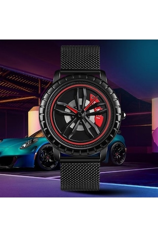 Novahub Skmeı 1634 Erkekler Su Geçirmez Kırmızı Kuvars Saat Siyah Çelik Kemer Çok Renkli Çok Renkli