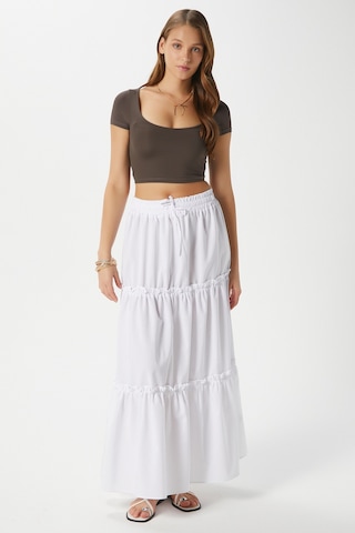 Kadın Elanora Beyaz Astarlı Katlı Poplin Etek Beyaz