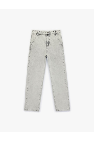 Koton Pamuklu Beli Ayarlanabilir Lastikli Rahat Kesim Denim Pantolon Gri 6skb40007td Gri