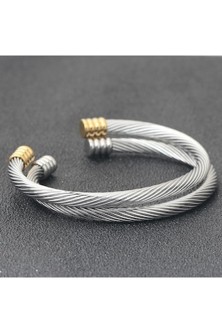 Novahub Altın 2 Tonlu Kablo Bileklik - Basit Ve Moda - Geometrik Tasarım - Titanyum Çelik - Ücretsiz Kargo Altın