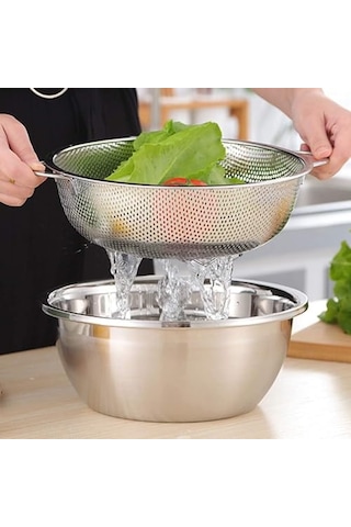 22cm Çift Kulplu Sepet Süzgeç Salata Süzgeci Meyve Süzgeci Makarna Süzgec - Paslanmaz Çelik Çift Kulplu 22cm Sep Genel