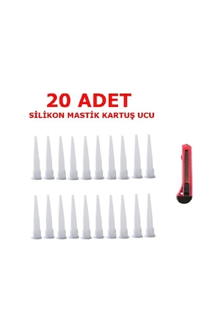 20 Adet Silikon Mastik Kartuş Ucu Uç + Falçata Hediyeli Çok Renkli 20 Adet Silikon Mastik Kartuş Ucu Uç + Falçata Hediyeli Çok Renkli