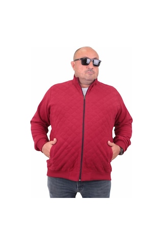 Starbattal Büyük Beden Fermuarlı Hırka Diamond 23281 Bordo-Bordo