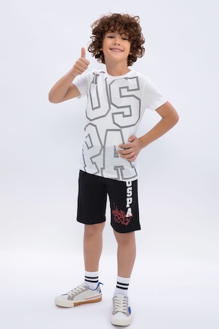 U.S. Polo Assn Krem Siyah Erkek Çocuk Bisiklet Yaka Bermuda Takım