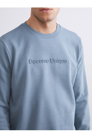 Lcwaıkıkı Classic İndigo Bisiklet Yaka Baskılı Erkek Sweatshirt