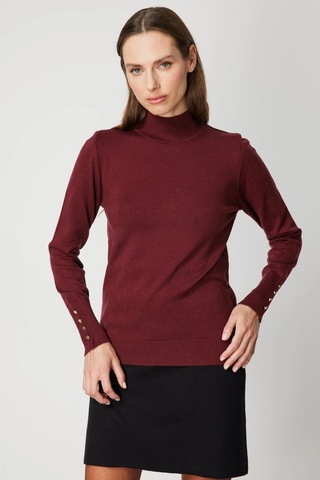On Fashion Kadın Dik Yaka Basic Bordo Kazak 63514 Bordo