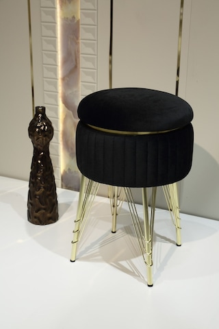 Bianco Metal Ayaklı Puflu Zigon Sehpa Altın Siyah Gold Black