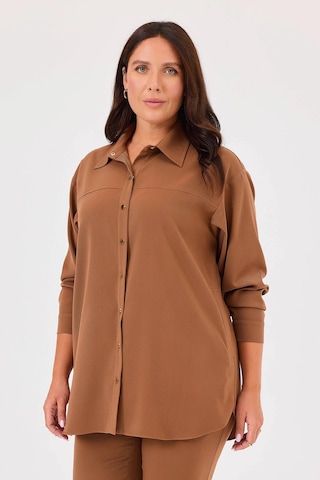 Galaxi Kadın Büyük Beden Çıtçıt Düğmeli Cepli Gömlek 4029 Camel Camel