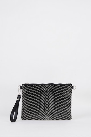 Vivaq Kadın Zebra Gümüş Taşlı Süet Bilek Askılı Ve Zincir Askılı Portföy El Ve Clutch Çanta SİYAH