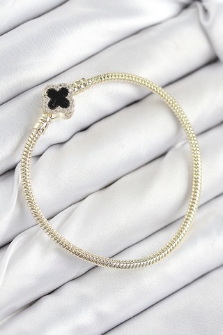Pirinç Charm Zirkon Taşlı Yonca Model Gold Renk Kadın Bileklik - Tj-bb7806 Çok Renkli