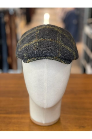 Hamze İngiliz London Model Kareli Kaşe Kumaş Kasket Şapka Gri