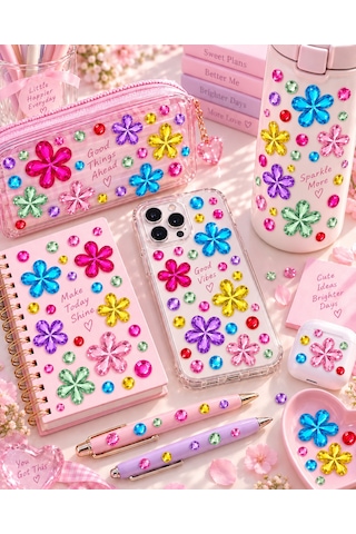 Taş & Çiçek Rhinestone Sticker Yapışkanlı Saç, Yüz, Tırnak, Vücut Ve Süs Taşı Çok Renkli