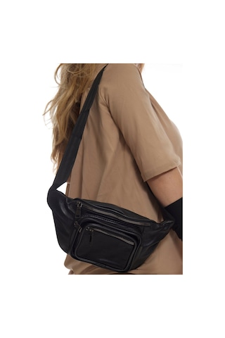 Nahitatyana Unisex Çok Cepli Hakiki Deri Freebag Bel Çantası Siyah