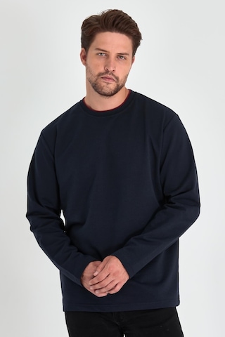 Mmetalic Erkek Lacivert Çift Bisiklet Yaka Standart Rahat Kesim Sweatshirt