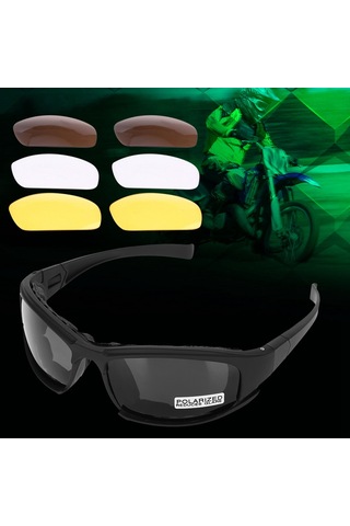 Yaozixa Askeri Kaliteli 4 Çeşit Lensli Polarize Koruyucu Gözlük - Rüzgar, Kum Ve Uv Koruma - Bisiklet, Sürüş, Outdoor Etkinlikler İçin Gri