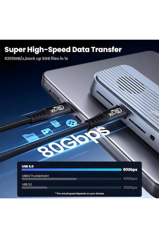 Cr69 Thunderbolt 5 / Type-c Kablo 80gbps / 120gbps Hız, Pd240w Şarj, 16k 60hz Görüntü Destekli, E-marker Çipli 1 Metre