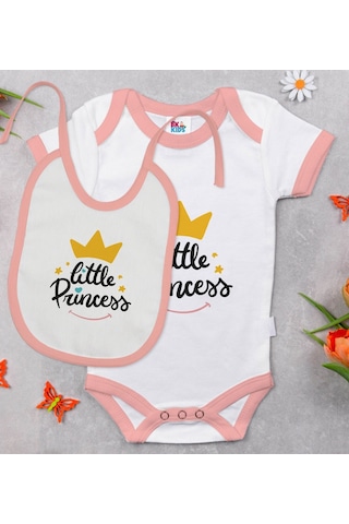 Bk Kids Little Princess Tasarımlı Pembe Bebek Body Zıbın Ve Mama Çok Renkli
