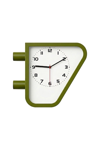 Fibrika Store Retro Modern Üçgen Duvar Saati - Mat Antrasit Tasarım Saat - Yeşil
