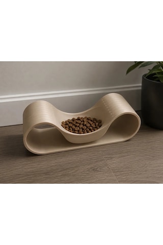 Patibon Eğimli Kedi Ve Köpek Mama Kabı Dalgalı Tasarım Kaymaz Modern Mama Kabı - Bej